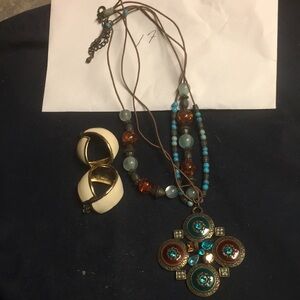 Bohemian Multi-Layer Necklace and Vintage Brooch